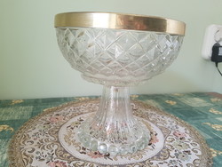 Beautiful footed glass bowl with copper rim