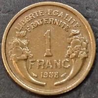 ﻿Franciaország 1 frank, 1938.