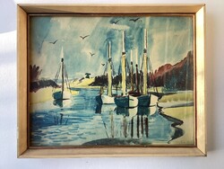 Print of Herman Max Pechstein's painting Sailing Ships in the Channel.