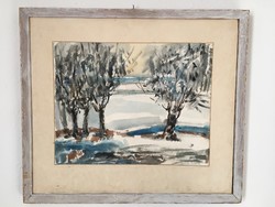 Gadányi Jenő (1896-1960) festménye, 1944. Akvarell, papír, jelzett, üveg nélküli keretben
