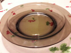 French brown smoked glass deep large bowl with flange 28x6 cm.