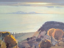 View of Balaton Fonyód from Badacsony by István Andráskó painting 80 x 60 cm