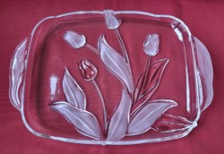Walther Glas tulipános német üveg kristály tálaló tál kínáló asztalközép tulipán