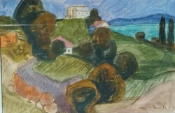 Tamás Ervin - Tihanyi belső tó -  Szőnyi István Alkotóközösség - akvarell tájkép