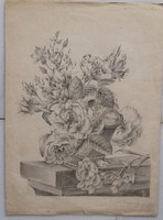 Virágcsendélet rózsákkal, Bagályi Kálmán ceruzarajza 1878-ból