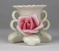 1R288 Régi kisméretű ENS porcelán gyertyatartó rózsa díszítéssel