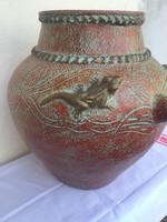 Padló váza grekko díszítésű mázas cserép 38cm.