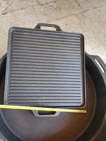Nagy  42x42cm Öntöttvas Két oldalas Grill rostlap sütő lap tárcsalap Flekken sütő