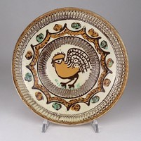 1R289 Antik XIX. századi madaras cseréptál 20.5 cm