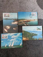 Balaton 1968 4 postcards with first day stamp