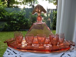 Art deco cseh huta üveg likörös készlet 1930-as évekből!