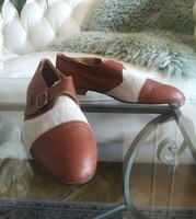 Flavia & Katya 39-es art deco stil loafer, valódi bőr-lenvászon cipő