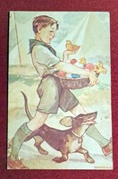 Régi képeslap 1941 cserkész levelezőlap Márton Lajos, Cserkész kutyával
