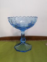 Kék üveg talpas asztalközép kínáló, gyümölcs tartó