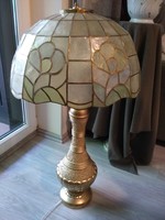 Giga , jelzett olasz, aranyozott, nehéz kerámia lámpa Tiffany ernyővel!