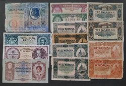 21 db Korona - Pengő - Forint, sérült, illetve gyengébb minőségű bankjegyek