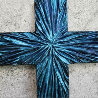 Pilipart, blue special handmade wall-hanging cross, 18x12 cm