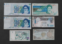Middle East - Asia 6 banknotes, Iran - Iraq - Oman.