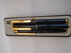 Elegant pen set with a black metallic sheen---golden-tipped cartridge fountain pen + ballpoint pen