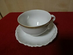 Czechoslovak porcelain coffee cup + saucer, snow white - gold border. Jokai.