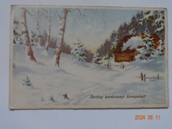 Old graphic Christmas greeting card, postal clean