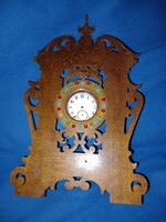 Antique carved wooden pocket watch holder with colorful glass bead decoration