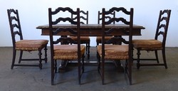 1R462 Antik étkezőasztal étkezőgarnitúra 6 darab székkel