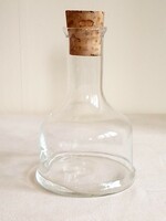 Régi, formába fújt üveg kiöntő palack parafa dugóval, hibátlan, 14.5 cm, ecet, olaj