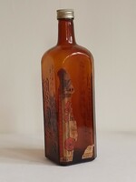 Old brown square drinking glass bottle falckental zinnaer klosterbruder herbal liqueur 24.5 cm
