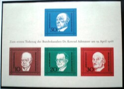 Nb4 / Germany 1968 konrad adenauer block postal clerk