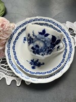 Csodás gyűjtői rózsás Echt Cobalt reggeliző teás csésze szett, trió