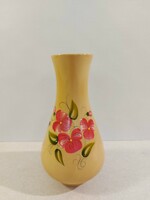 Flower pattern ocher ceramic vase (20.5 cm)