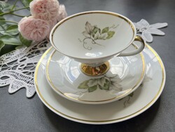 Csodás gyűjtői art deco kézzel aranyozott szőlőleveles Winterling Bavaria reggeliző teás csésze trió
