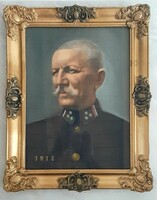 Antik festett katona kép , portré 1918 - ból gyönyörű blondel keretben