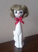 Special porcelain cat figure with hair, size 17 cm