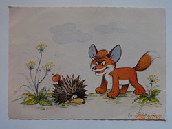 Old graphic postcard with fairytale characters: vuk, the little fox - a. Based on a cartoon (Pannonia film studio)