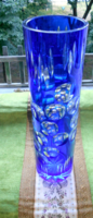 Kék színű  nagy méretű ( 30 cm)  kristály váza-súlyos, masszív darab-nodern fazon
