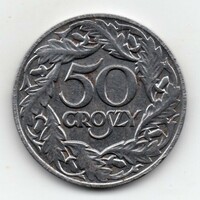 Lengyelország német megszállás 50 lengyel groszy, 1938, acél, szép