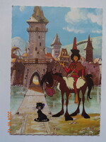 Old graphic postcard with fairy-tale characters, postmark: a saffi c. Based on a cartoon (Pannonia film studio)