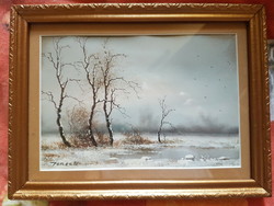 Kató Tóth (painter) pastel --- winter landscape in a nice frame --- good price, - contemporary work