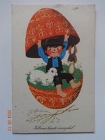 Old graphic Easter greeting card, drawing by Sándor Benkő