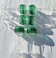 Crystal bowl and glass set, green, 7 pieces. 21 cm.