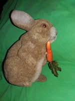 Antique absolutely lifelike micro-velvet coated plastic carrot-eating bunny figure with glass eyes 25 cm