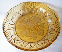 Old, large-sized, grape motif, amber-colored, cut glass centerpiece, serving bowl