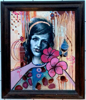 Veiled emotion - framed acrylic painting/mixed media - 54.9 x 44.7 cm