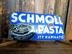 Schmoll pasta itt kapható, 20. század első feléből származó zománctábla, kereskedelmi reklám