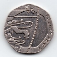 United Kingdom of Great Britain 20 English pence, coat of arms detail