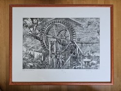 Csaba Rékassy: water mill etching, graphics in beautiful condition