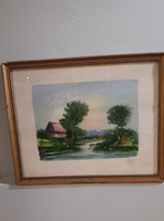 Small farm at the mouth old painting Pálffy 1935