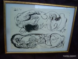 Lovász Erzsébet: Kapcsolatkeresők, 1991  papír, tus, 30 x 21 cm